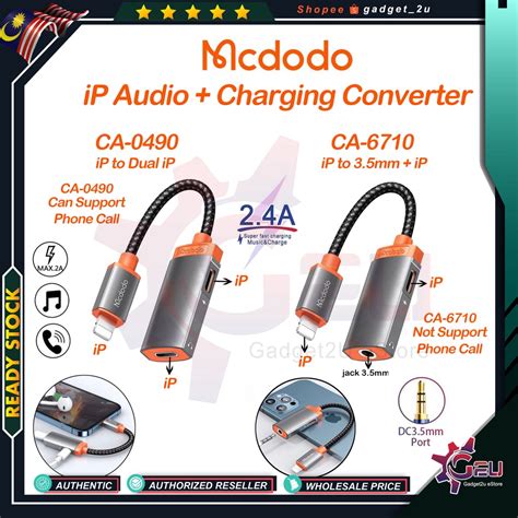 Original Mcdodo Ca Dual Ip Audio Adapter Ca Ip To Dc Mm Ip