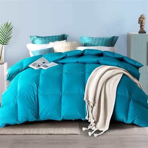 Topllen King Size All Season Down Comforter Lightweight Duvet Insert 100 Cotton Cover Blue