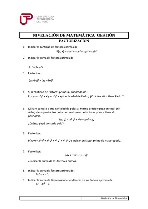 S11 s1 Resolver ejercicios 1 Nivelación de Matemática NIVELACIÓN DE