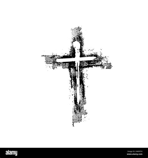 Hand Drawn Black Grunge Cross Icon Simple Christian Cross Sign Hand