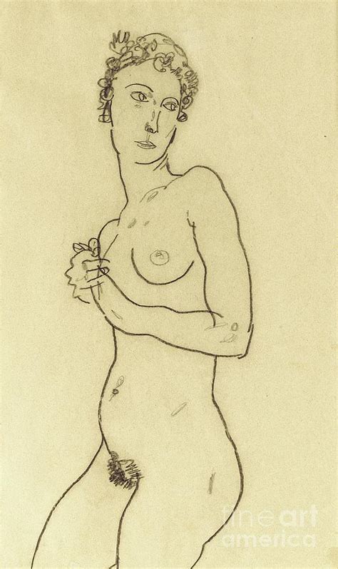 Standing Nude 1918 Drawing By Egon Schiele Pixels