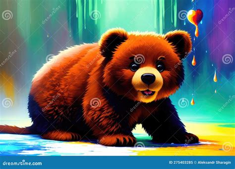 Illustration Of An Yong Cute Bear In A Wild Landscape Colorful Magic