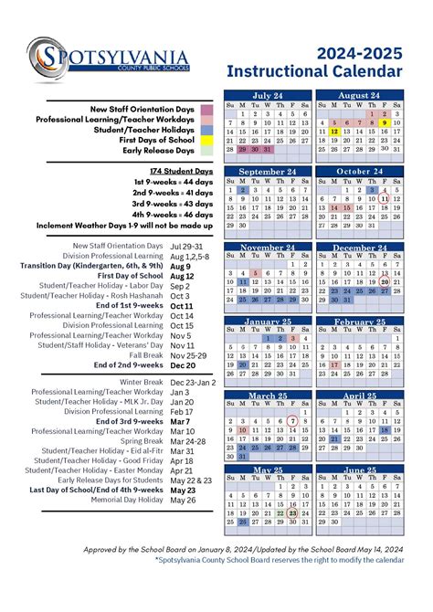 Spotsylvania County Schools Calendar 2024-2025 in PDF