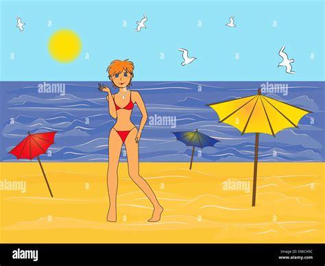 Girl In Yellow Bikini Stock Vector Images Alamy