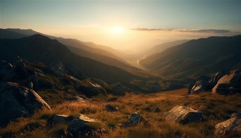 Majest Tische Bergkette Ruhige Wiese Im Morgengrauen Erzeugt Durch Ki