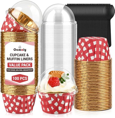 Amazon Ocmoiy 3 5oz Cupcake Liners With Dome Lids And Sporks 100