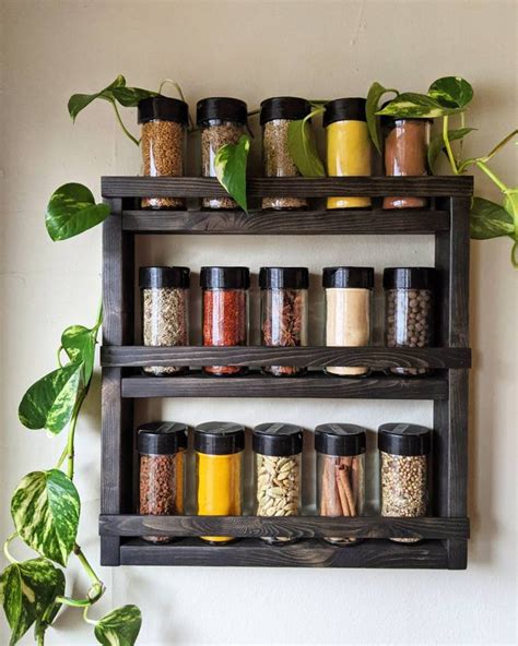 Wall Spice Rack Wooden Shelf Kitchen Organization Idea Essential Oil ...