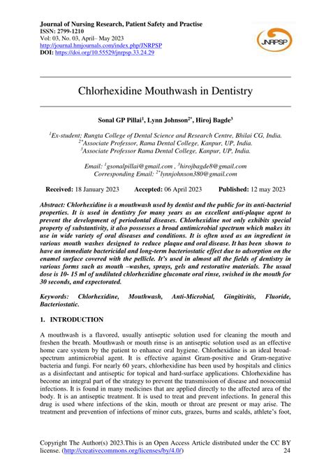 Pdf Journal Of Nursing Research Patient Safety And Practise Chlorhexidine Mouthwash In Dentistry