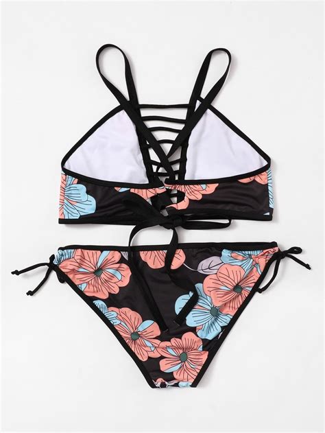 Calico Print Ladder Cutout Bikini Set SheIn Sheinside