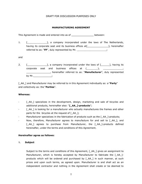 Contract Manufacturing Agreement - Examples, Format, Pdf