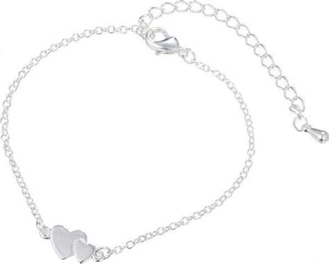 Jewelry Collection Dubbele Hart Armband Hartjes Zilverkleurig