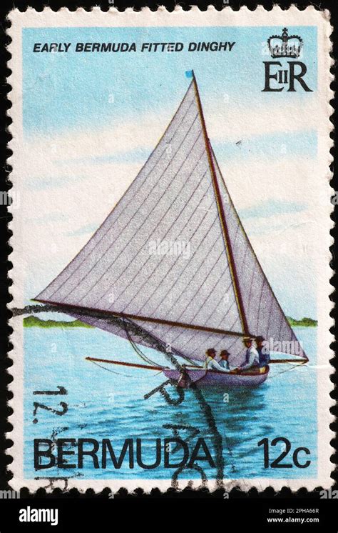 Old Dinghy Sailboat On Postage Stamp Of Bermuda Stock Photo Alamy