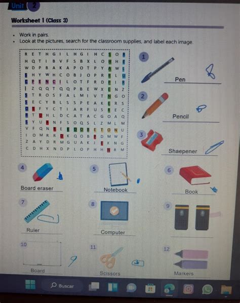 Work In Pairs Look At The Pictures Search For The Classrom Supplies