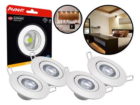 Led Spot Embutir Redondo Iluminação 3w 3000k 4 Peças Avant Cor Branco