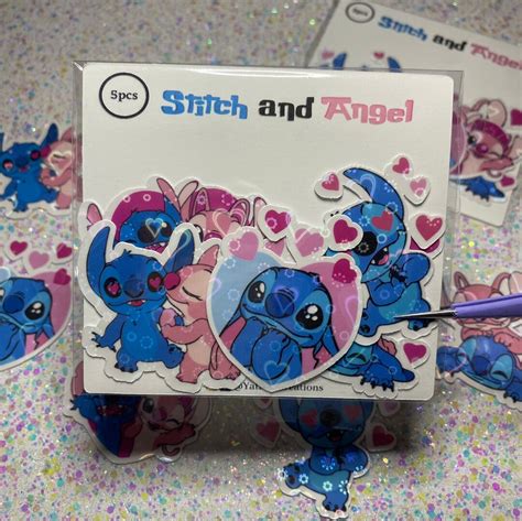 Stitch Sticker Set Stitch And Angel Stickers 5pcs Etsy