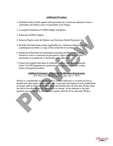 Summary Plan Description Checklist With Example US Legal Forms