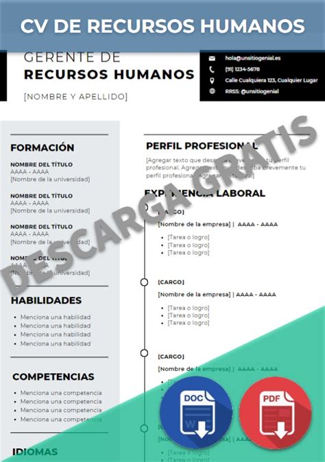 Cv De Recursos Humanos Ejemplos Y Plantillas Word Pdf