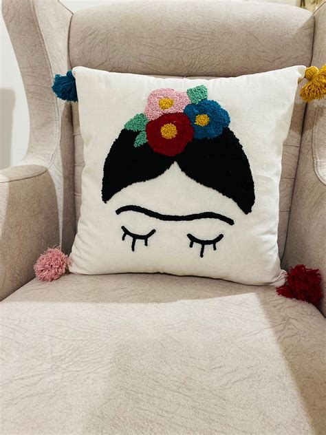 Needle Punch Embroidered Cushion Cover Frida Kahlo Design Etsy