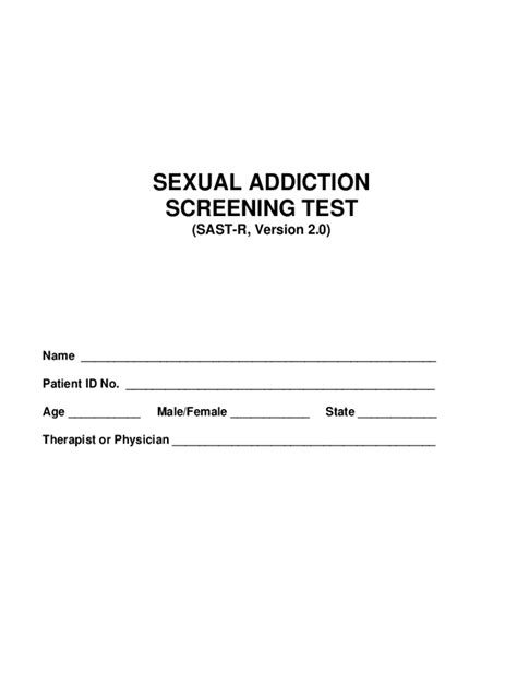 Fillable Online Sexual Addiction Screening Test Sast Psychology