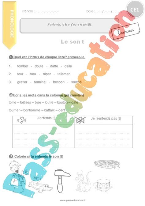 t d Son complexe confusion CE1 Cycle 2 Exercice évaluation