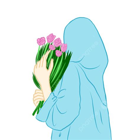 Una Niña Hijab Sosteniendo Flores Png Hijab Girl Linda Chica Hijab Ilustración De Niña Hijab