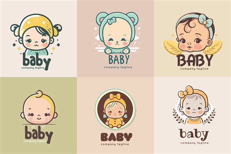 Cute Baby Girl Boy Logo Template Set Vector Cartoon Illustration Icon