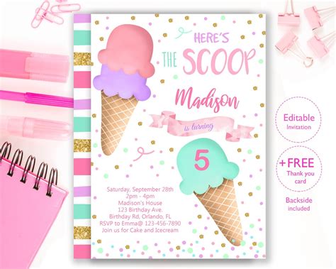 Ice Cream Party Invitations Printable Free Free Printable