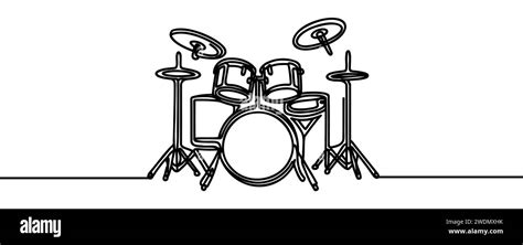 Drum Set In One Line Continuous Line Drawing Of Drum Set Stock Vector