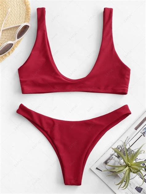 Off Popular High Cut Bikini Set In Red Zaful