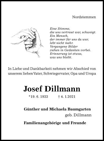 Traueranzeigen Von Josef Dillmann Trauerportal Hildesheimer