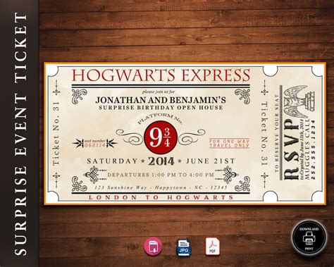 Editable Wizard Train Ticket Invitation Printable Birthday Etsy