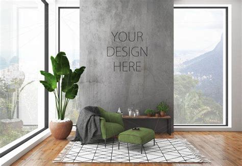 Blank Wall Mockup Black Frame Art Lounge Interior Room Poster Etsy