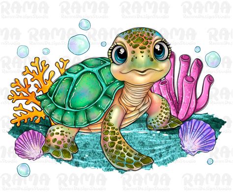 Sea Turtle Cute Sea Turtle Clipart Ocean Animals Sea Turtle Etsy