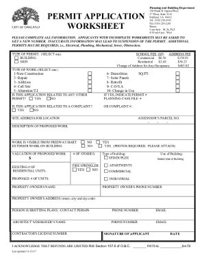 Fillable Online Permit Application Worksheet Fillable Fax Email