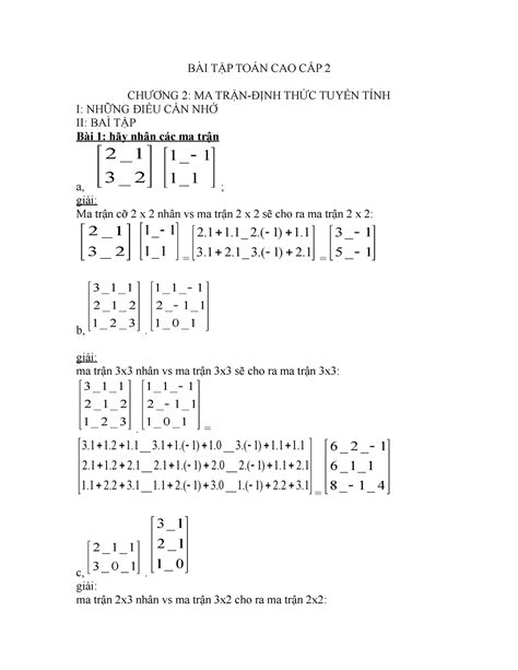 Bai-tap-toan-cao-cap-2 1 1 - BÀI TẬP TOÁN CAO CẤP 2 CHƯƠNG 2: MA TRẬN-ĐỊNH THỨC TUYẾN TÍNH I ...