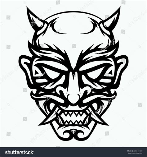 Japanese Mask Evil Black White Drawing Stock Vector (Royalty Free) 620247461 | Shutterstock