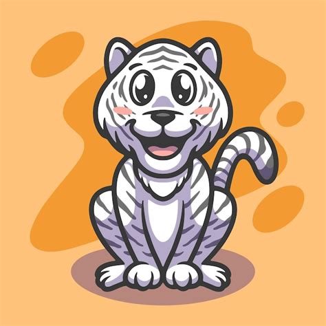 Desenho de ilustração de mascote de tigre branco fofo