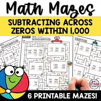 Subtracting Across Zeros To Subtraction Math Mazes Worksheets