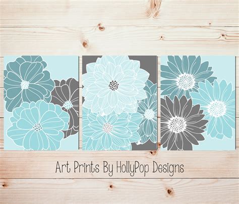 Aqua Teal Gray Home Decor Bedroom Wall Art Bathroom Wall Art