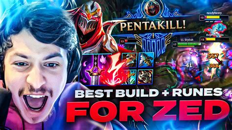 LL STYLISH FIRST PENTAKILL S13 BEST BUILD AND RUNES FOR ZED YouTube