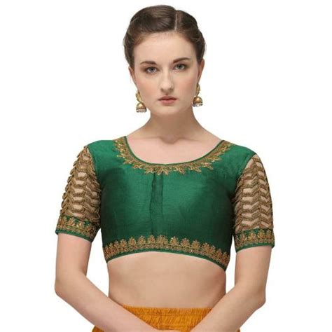 Buy Amrutam Fab Women Green Silk Embroidered Blouse Online At Best