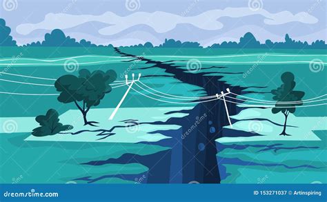 Earthquake Concept. Natural Disaster, A Giant Crack Cartoon Vector ...