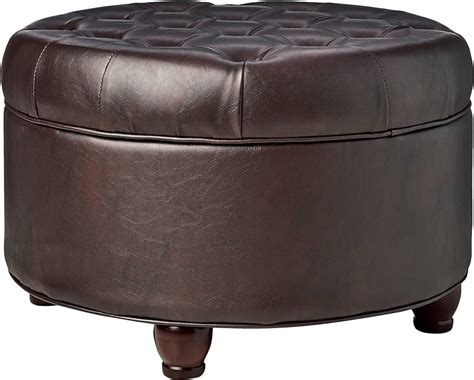 Homepop Large Tufted Round Storage Ottoman Faux Leather Gray Homepop