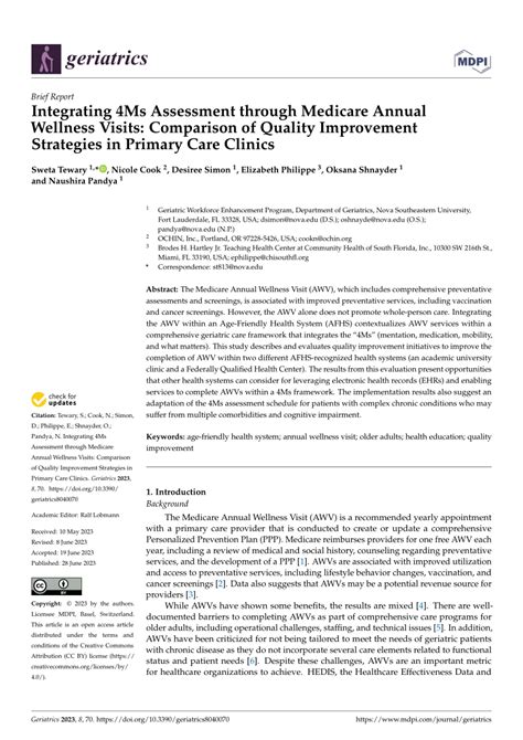 Pdf Integrating 4ms Assessment Through Medicare Annual Wellness