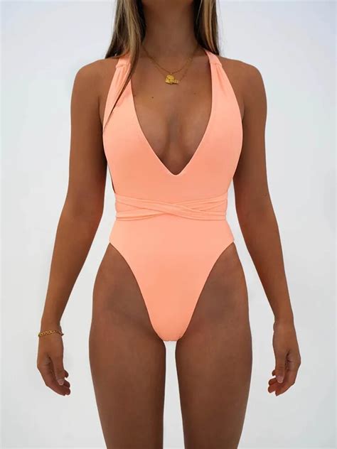 Maillot De Bain Une Pi Ce D Collet En V Sexy Dos Nu Pour Femmes