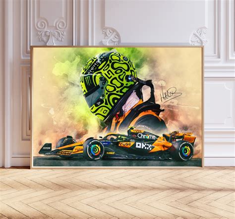 Lando Norris 2024 Mclaren Mcl38 F1 Car And Helmet Poster Print Signed