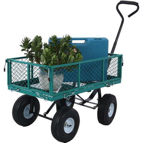 Steel Garden Cart Heavy Duty Steel Mesh Utility Garden Wagon With