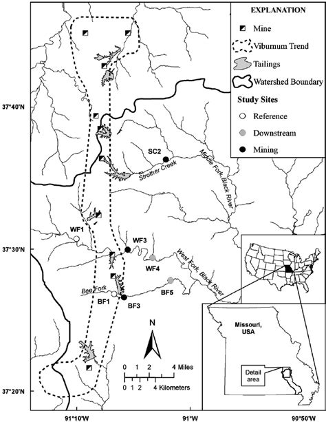 Map Of Study Sites In The Black River Watershed Of Missouri Usa