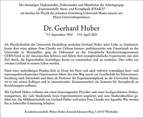 Traueranzeigen Von Gerhard Huber Vrm Trauer De