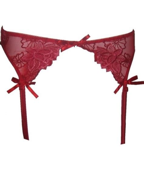 Sheer Red Garter Belt With Floral Designs Bows Discreet Tiger